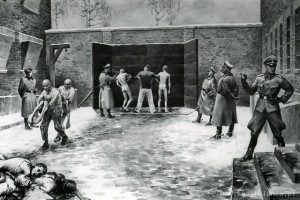 Egzekucja pod Ścianą Straceń na dziedzińcu bloku nr 11- obraz b. więźnia KL Auschwitz, Władysława Siwka